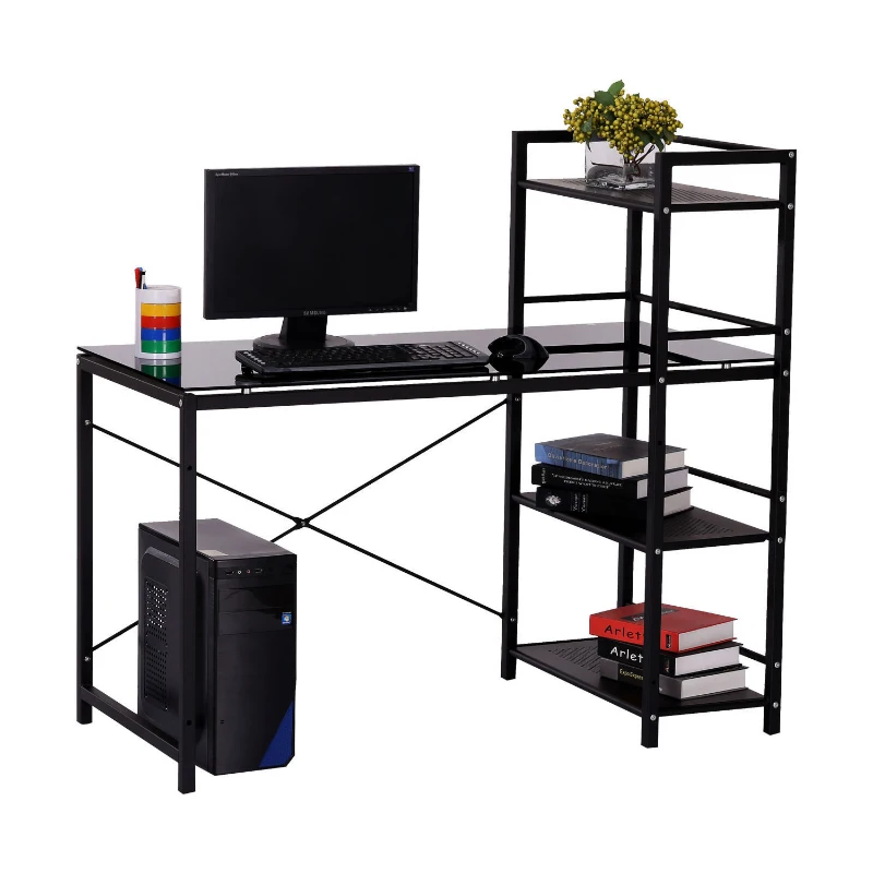 HomCom 50" Modern Office Desk With Storage Shelves Bookcase - Black