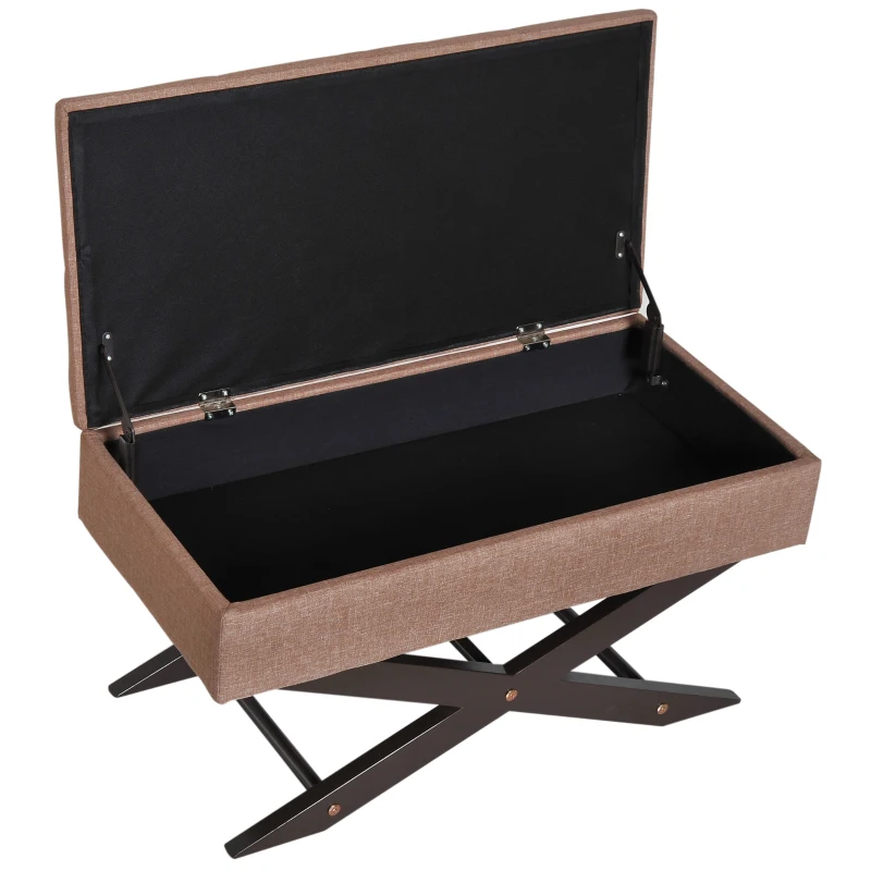 HomCom 30" Oxford Fabric Tufted Upholstered X Leg Storage Ottoman Bench - Brown