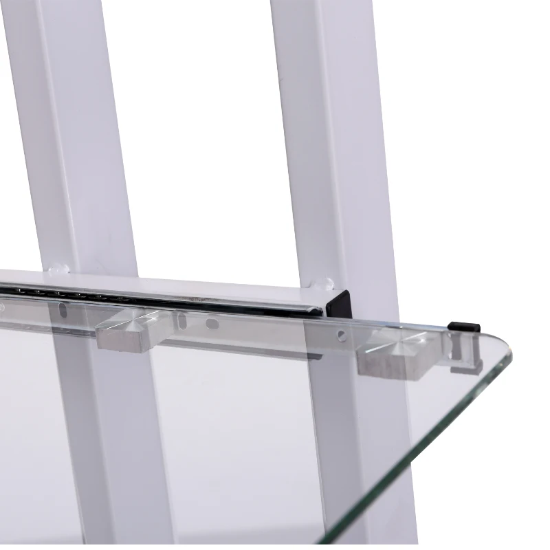 HomCom 33" Contemporary Glass Top Portable Workstation Desk Cart With Shelves - White