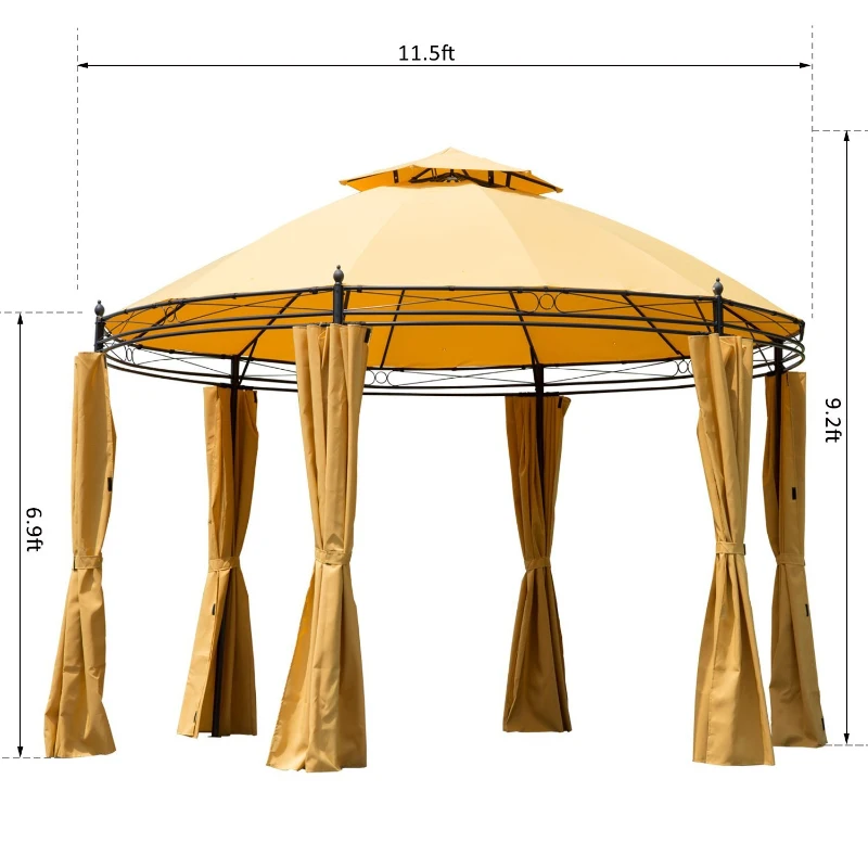 Outsunny 11.5' Metal Round Dome Patio Gazebo Soft Top with Privacy Curtains