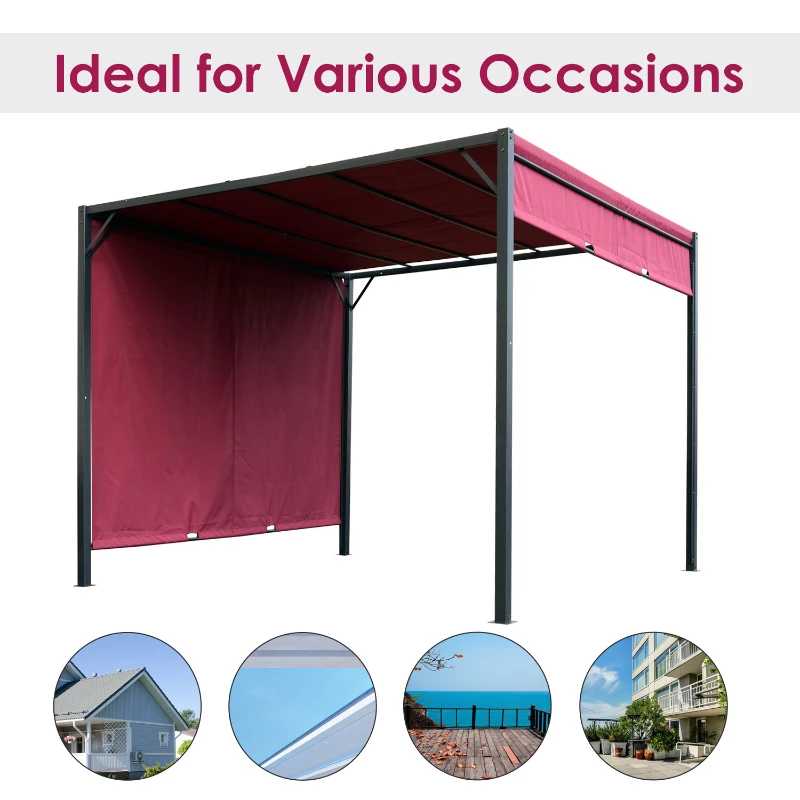 Outsunny 10’ x 10’ Steel Fabric Retractable Pergola Canopy Shade Kit - Wine Red