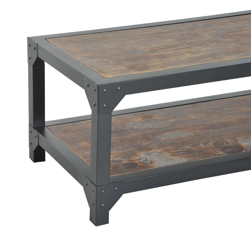 HomCom Rustic Wood Industrial Style Metal Frame Coffee Table