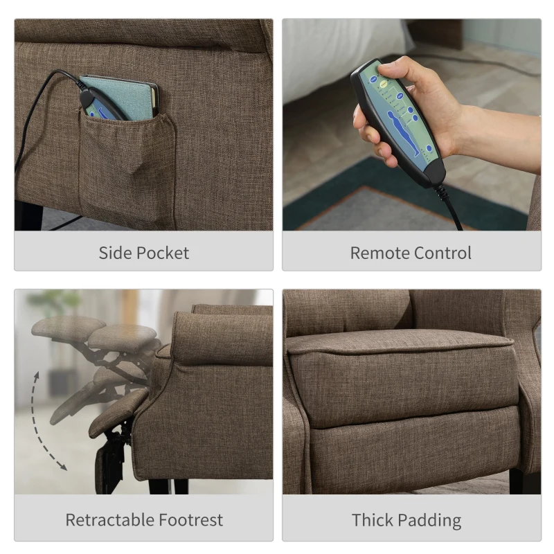 HomCom Vibrating Massage Heated Recliner Chair Sofa Fabric With Remote Control - Light Brown