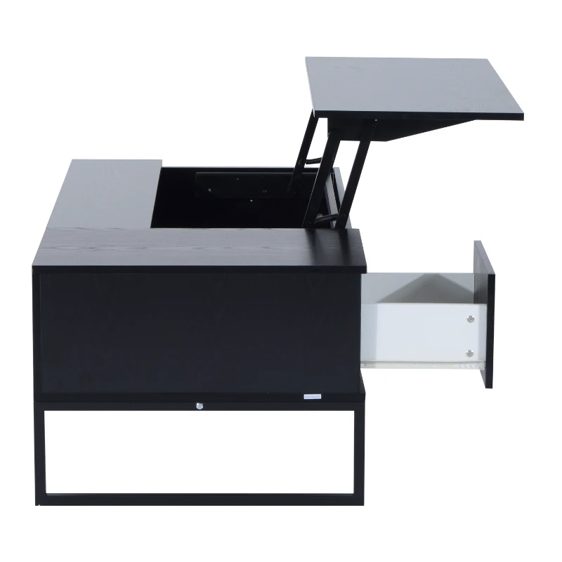 HomCom 43" Modern Storage Coffee Table with Lift-Top - Black Woodgrain