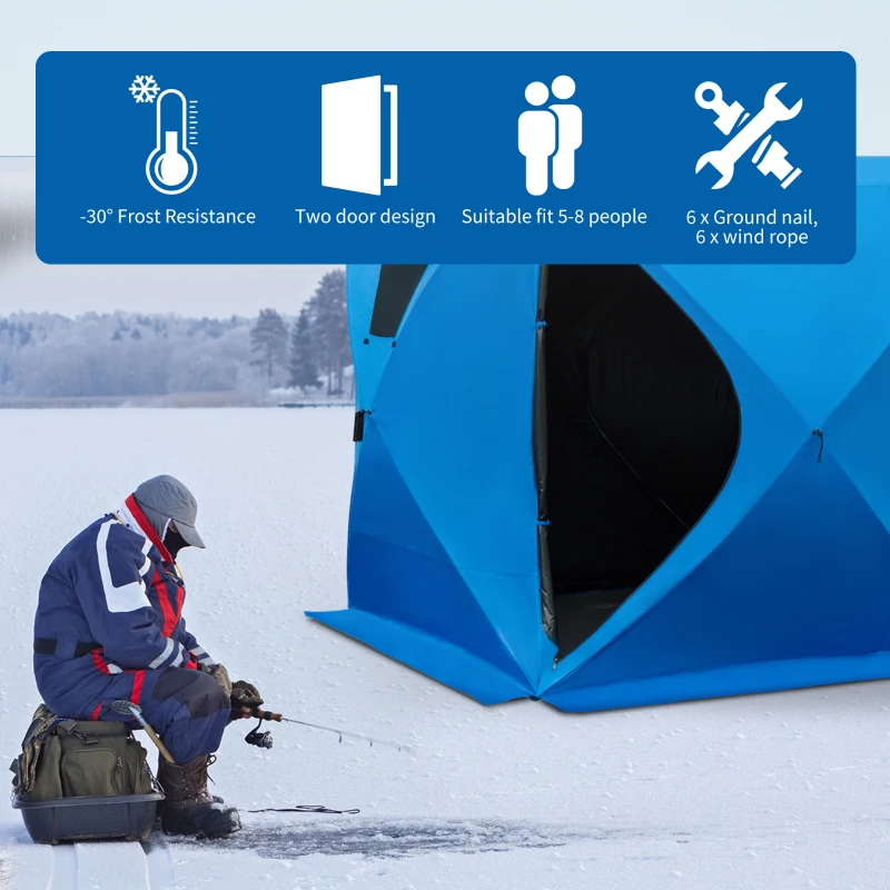 Outsunny 4 Person Waterproof Insulated Portable Pop-Up Ice Fishing Shelter with 2 Doors