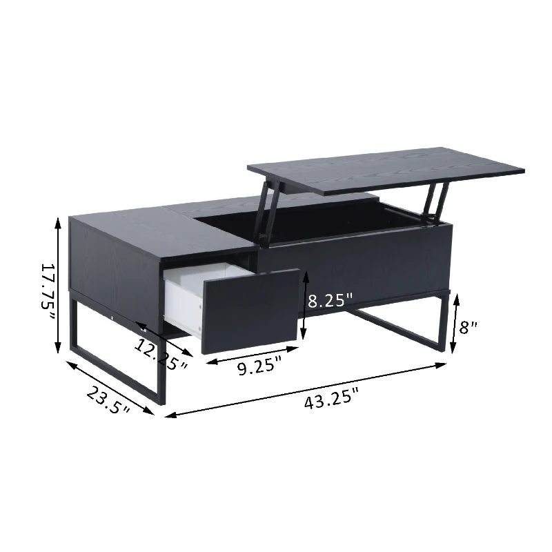 HomCom 43" Modern Storage Coffee Table with Lift-Top - Black Woodgrain