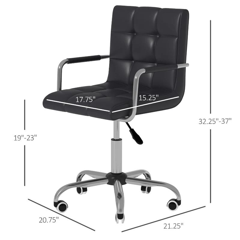 HomCom Ergonomic Swivel Tufted PU Leather Midback Home Office Workstation Chair with Lumbar Support - Black
