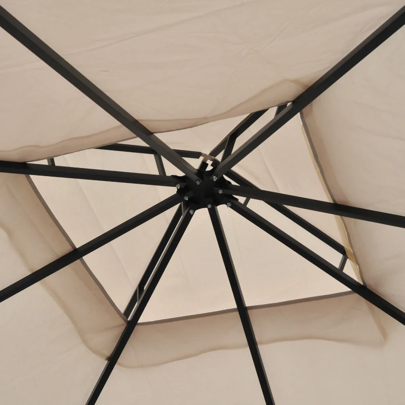 Outsunny 10x10 Outdoor Gazebo Canopy with Mesh Netting, Beige - Elegant Metal Patio Shelter for Garden & Backyard