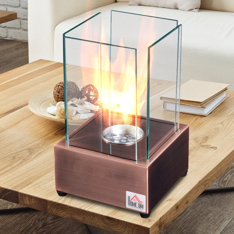 HOMCOM Bio Ethanol Fireplace Freestanding Living Room Tabletop Ventless Bioethanol Fireplace Glass - Bronze