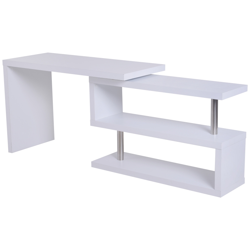 HomCom 75” L Shaped Writing Desk Rotating Desk Swivel Corner Home Office Study Desk - White