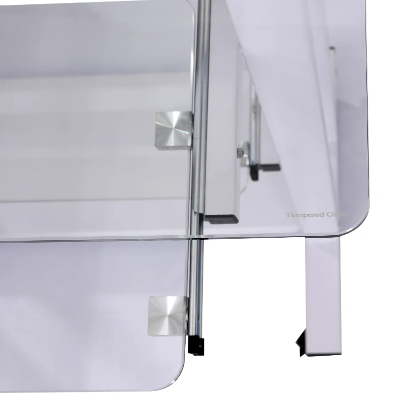 HomCom 33" Contemporary Glass Top Portable Workstation Desk Cart With Shelves - White