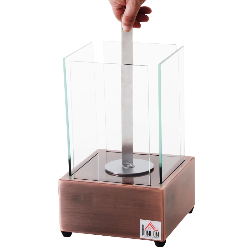 HOMCOM Bio Ethanol Fireplace Freestanding Living Room Tabletop Ventless Bioethanol Fireplace Glass - Bronze