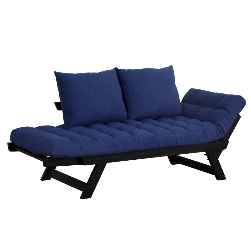 HomCom Single Person Convertible Bed Chaise Lounge Couch Adjustable Padded Lightweight - Blue and Black