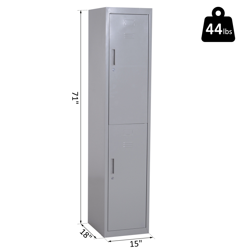 Vinsetto 71" 2 Tier Freestanding Steel Metal Lockable Employee Wall Locker Storage Cabinet - Grey