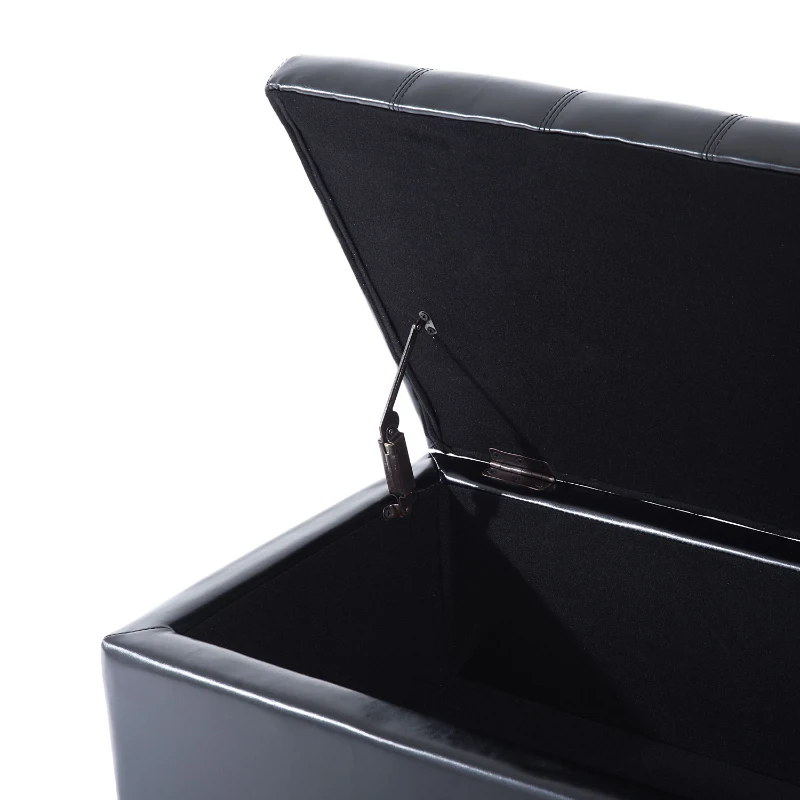 HomCom Large 51” Tufted Faux Leather Modern Storage Ottoman Bench - Black