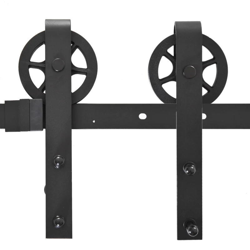 HomCom 6.6' Carbon Steel Industrial Wheel Sliding Interior Barn Door Hardware Kit - Frost Black