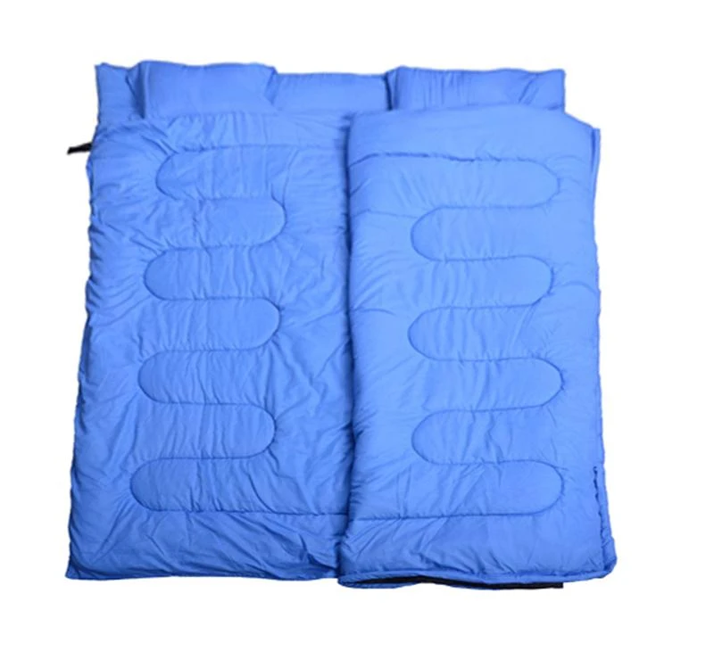 Outsunny Camping Two-Person Double Wide Sleeping Bag With Pillows - Blue / Black