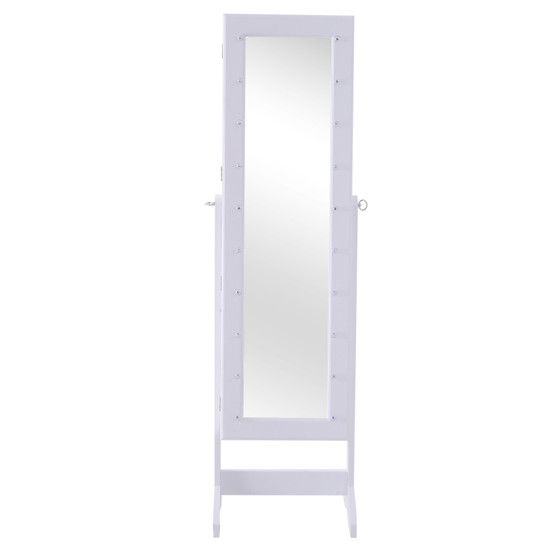 HomCom 58" Lockable LED Lighted Jewelry Storage Cabinet Armoire with Full-Length Mirror - White