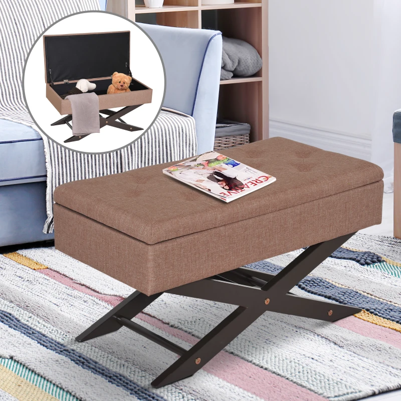 HomCom 30" Oxford Fabric Tufted Upholstered X Leg Storage Ottoman Bench - Brown