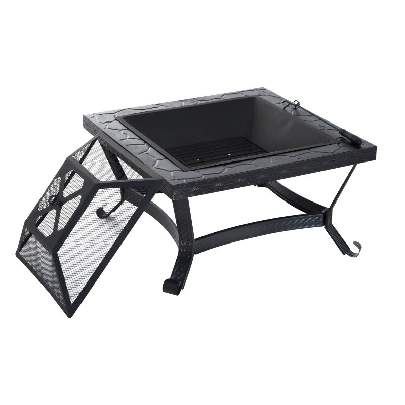 Outsunny 26" Square Steel Backyard Fire Pit With Cover And Accessories