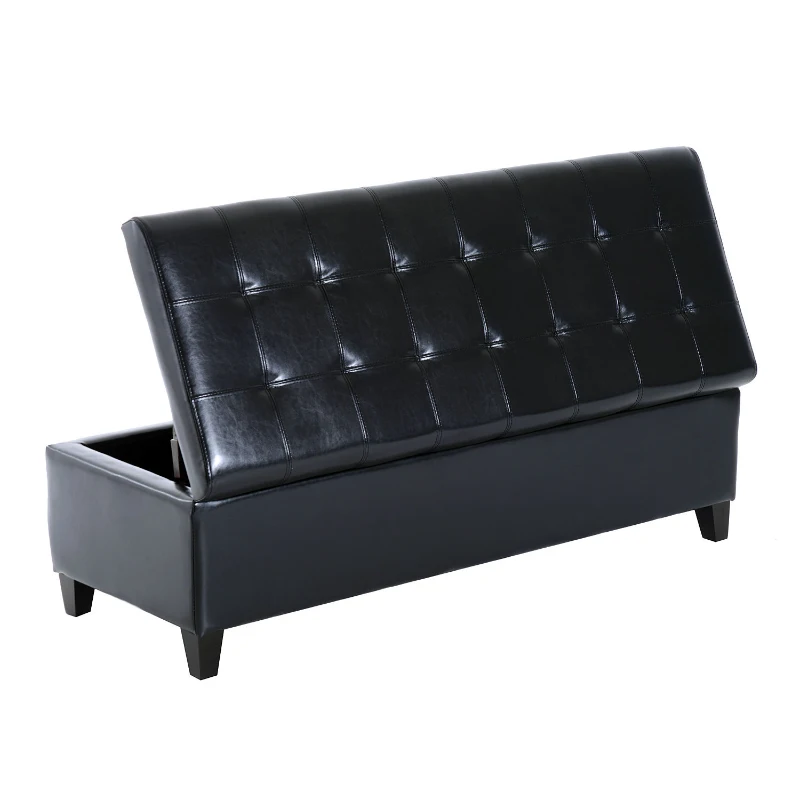 HomCom Large 51” Tufted Faux Leather Modern Storage Ottoman Bench - Black