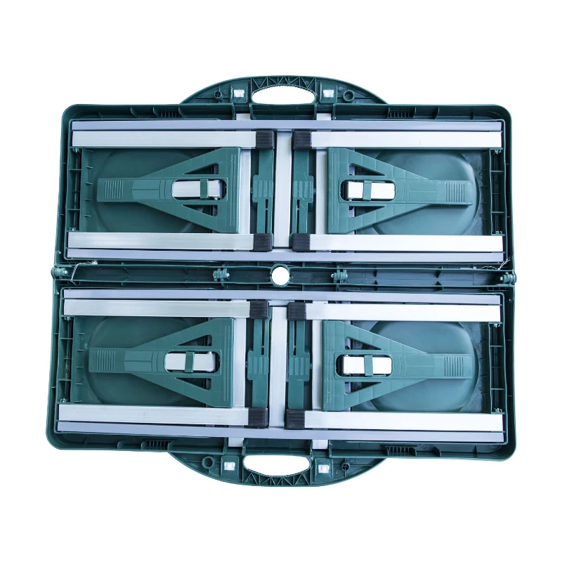 Open Box Outsunny 4 Person Plastic Portable Compact Folding Suitcase Picnic Table Set with Umbrella Hole - Green