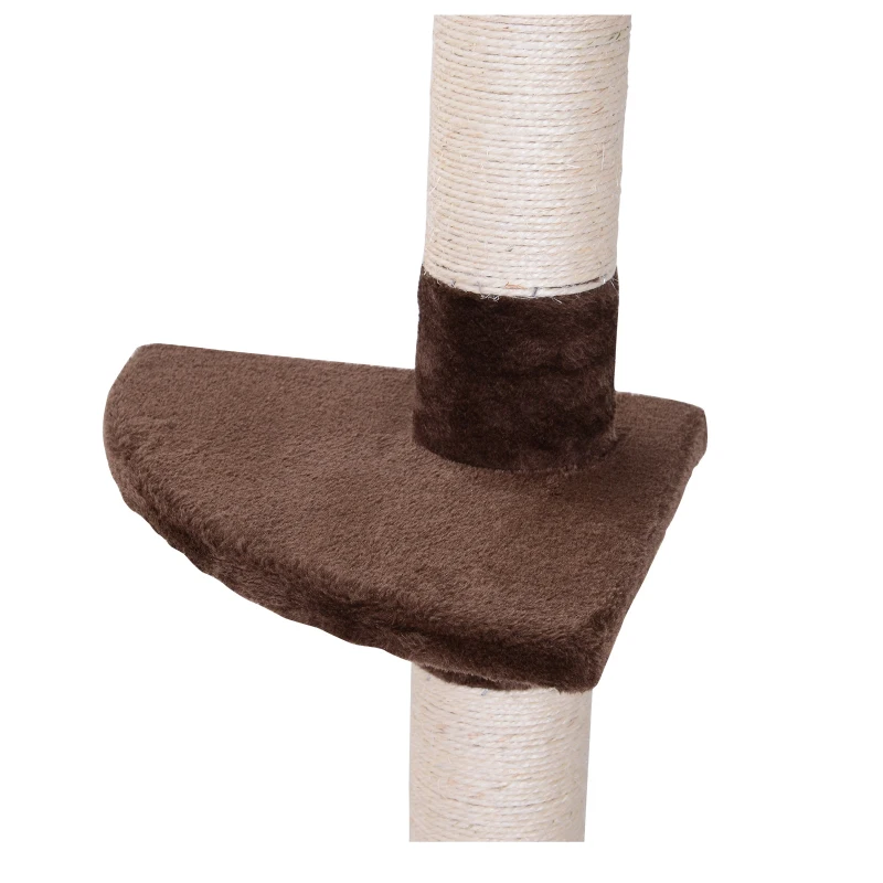 PawHut 106" Adjustable Height Floor-To-Ceiling Vertical Cat Tree - Brown and Cream