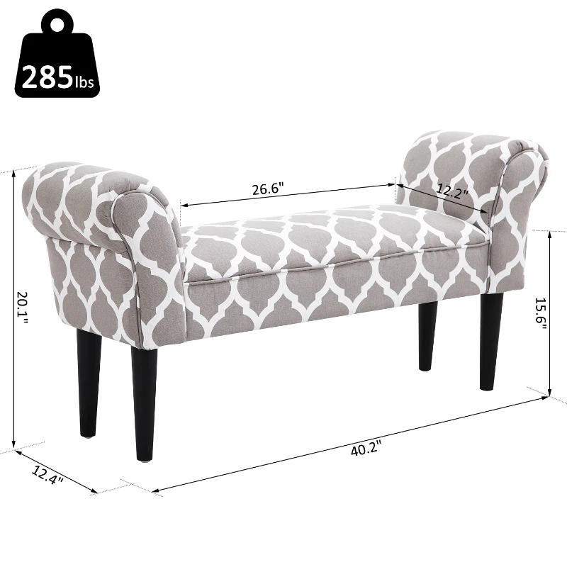 HomCom Designer Upholstered Ottoman Linen Covering Vanity Seat - Grey