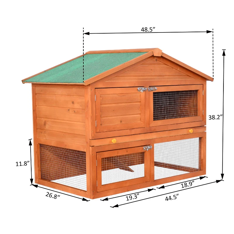 PawHut 48" Elevated Wooden Backyard Rabbit Small Animal Cage Starter Kit with Run and Ramp