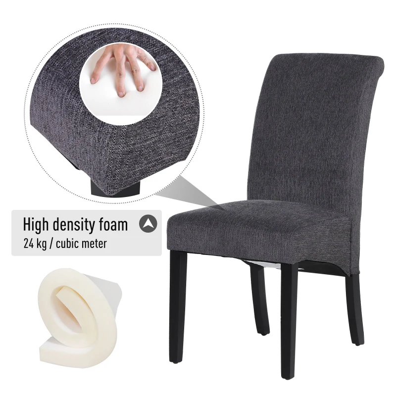 HOMCOM Set of 2 Dining Chair Side Seat with Wood Legs for Dining Room Living Room Grey