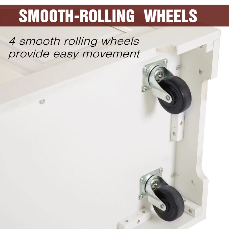 HomCom 51" x 18" x 36" Pine Wood Stainless Steel Portable Multi-Storage Kitchen Rolling Island Cart with Wheels - White