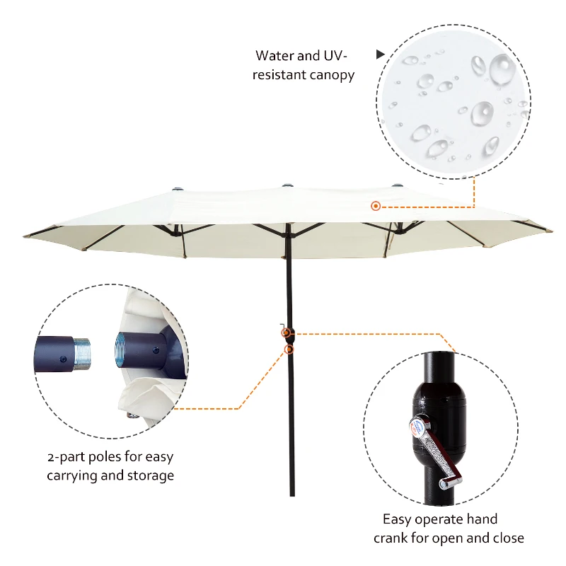 Outsunny 15' Double-Sided Outdoor Patio Market Umbrella with Air Vents - Cream White