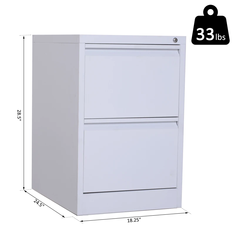 Vinsetto 28" Metal 2 Drawer Vertical Locking Office Filing Cabinet - White