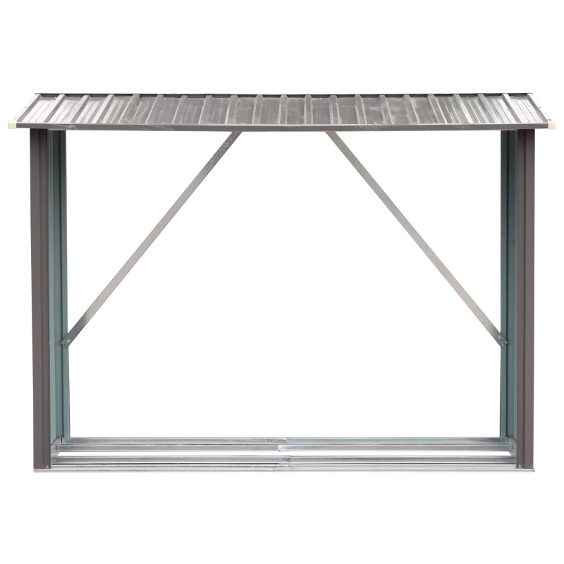 Outsunny 85" Steel Sturdy Firewood Covered Shed Storage Rack - Gray