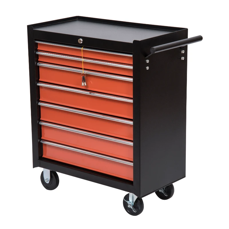 HomCom Rolling Garage Tool Chest Cabinet with 16 Drawers - Black and Orange