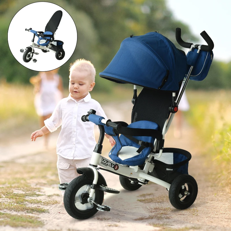 Qaba 2-in-1 Lightweight Steel Adjustable Convertible Tricycle Stroller - Blue