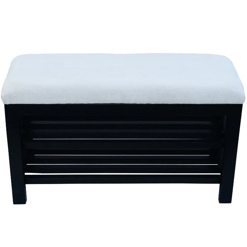 HomCom 31" Compact Wooden Entryway Shoe Organizer Storage Bench - Cream White