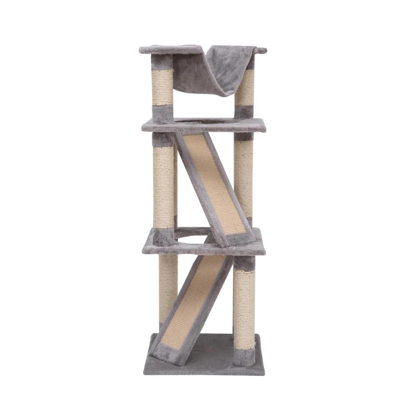 Pawhut 52" Four Story Cat Tree Scratching Post w/ Ramps and Hammock - Grey