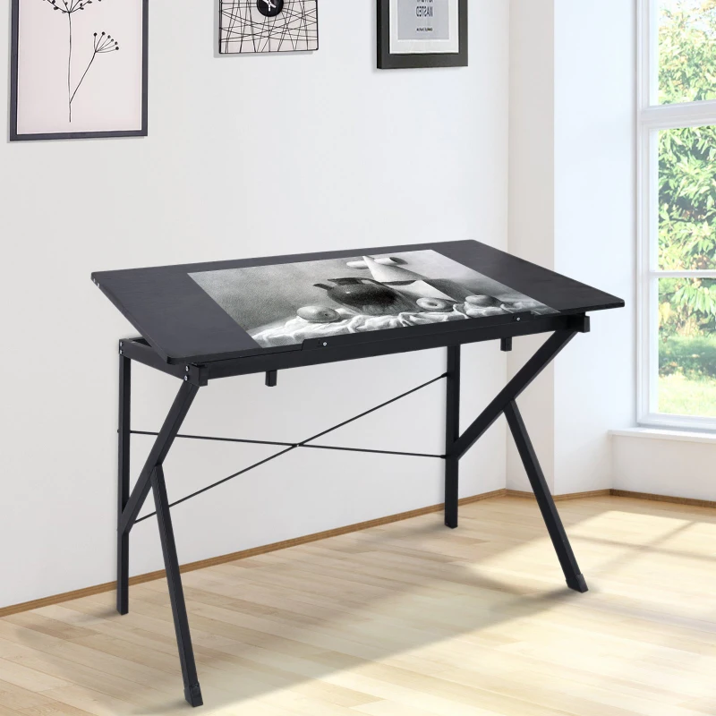 HomCom Wood Adjustable Folding Tilt-Top Art Drawing Drafting Table - Black