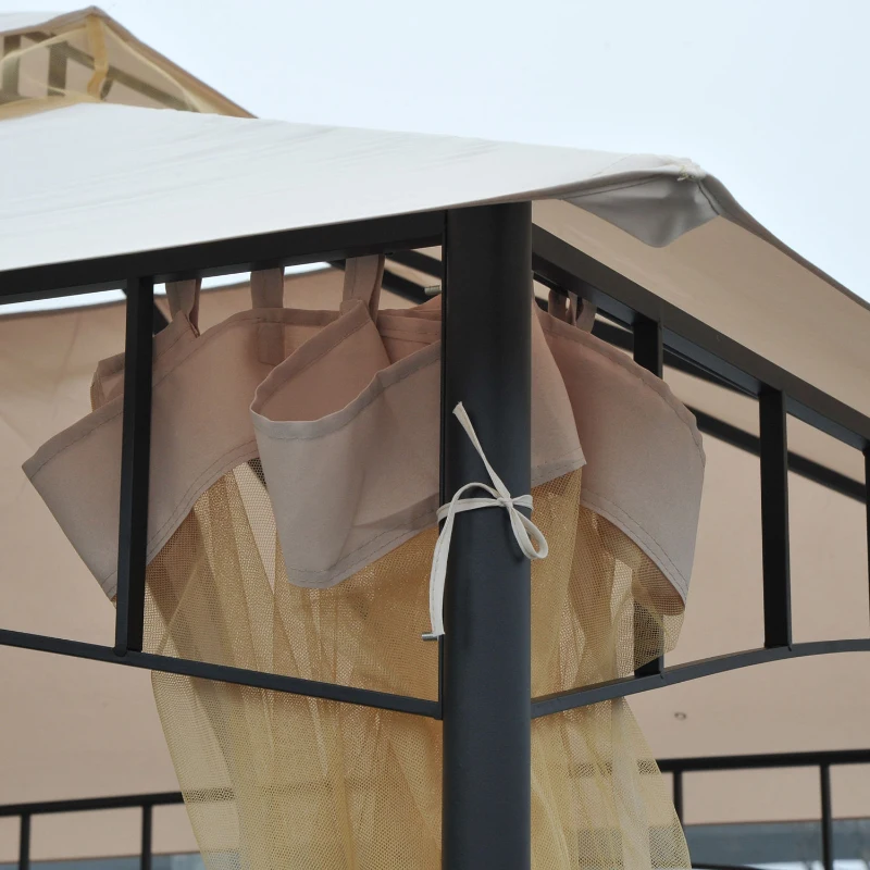 Outsunny 10x10 Outdoor Gazebo Canopy with Mesh Netting, Beige - Elegant Metal Patio Shelter for Garden & Backyard
