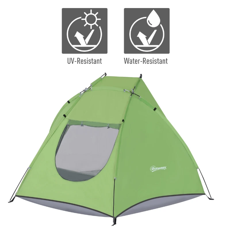 Outsunny Portable Automatic Pop Up Sun Protection Beach Tent Cabana with Door - Green