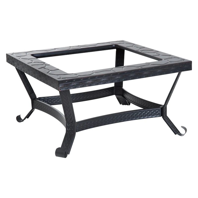 Outsunny 26" Square Steel Backyard Fire Pit With Cover And Accessories