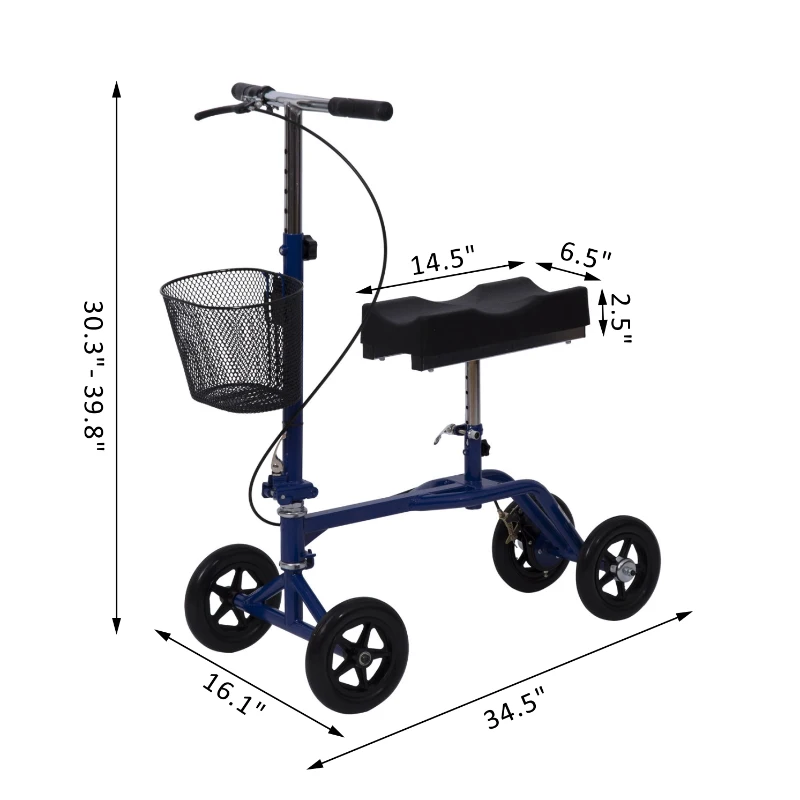 HomCom Steerable Knee Walker Scooter with Basket - Blue