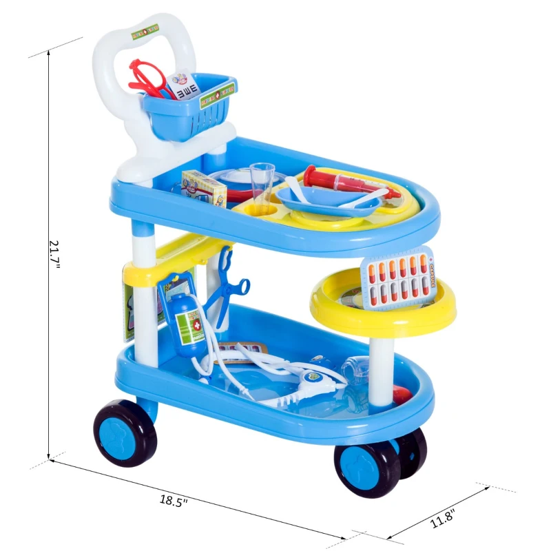 Qaba 37 Piece Doctor Kit Playset for Kids with Trolley and Medical Accessories