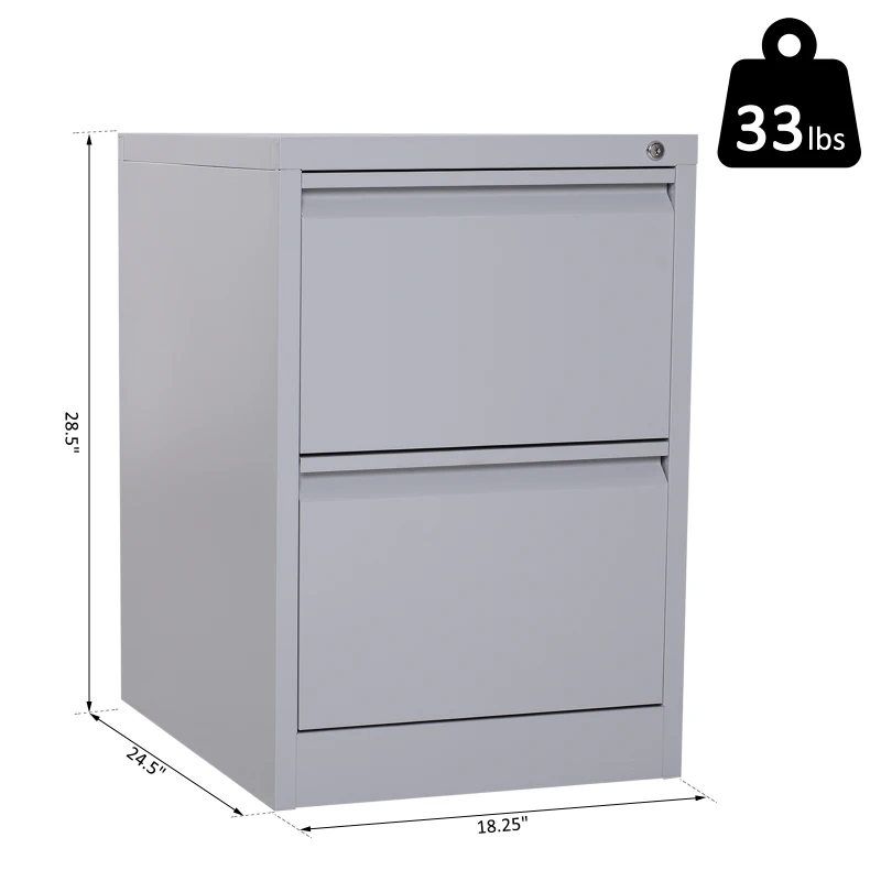 Vinsetto 28" Metal 2 Drawer Vertical Locking Office Filing Cabinet - Grey