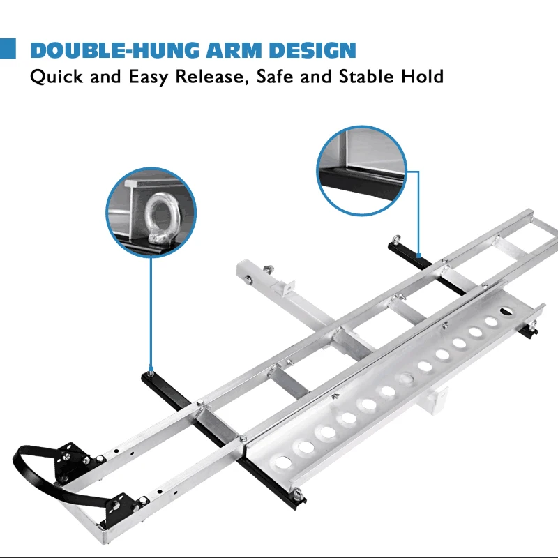 Heavy Duty Aluminium Motorcycle Dirt Bike Scooter Carrier Hitch Rack Hauler Trailer with Loading Ramp Double-hung Arm - IKURAM