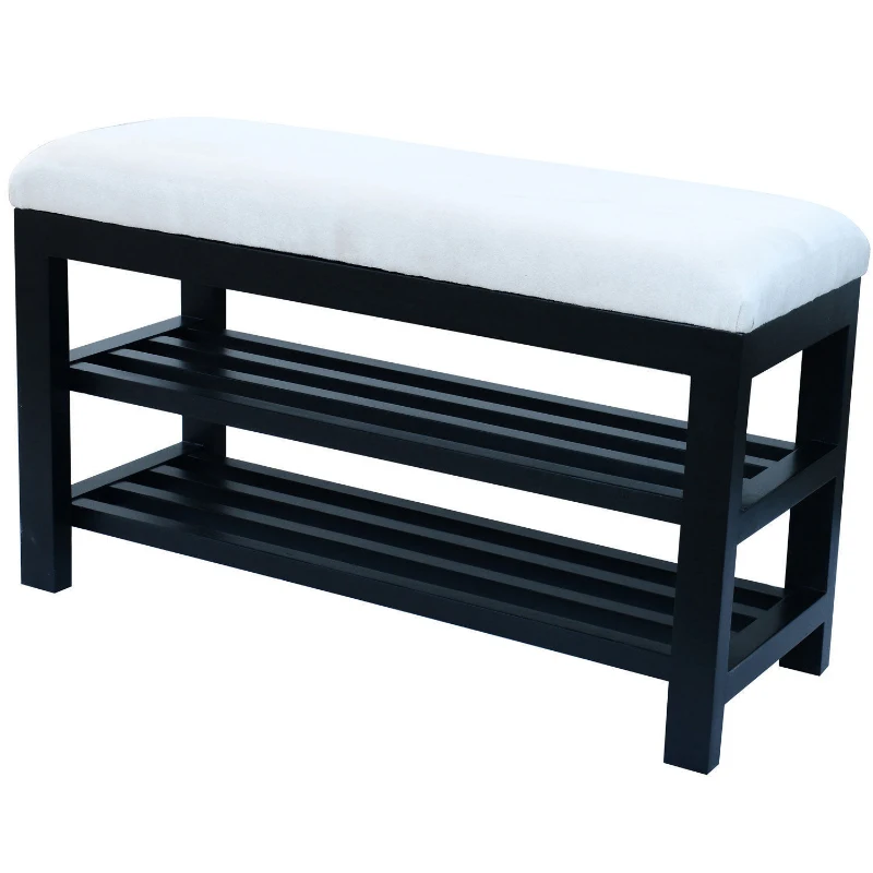 HomCom 31" Compact Wooden Entryway Shoe Organizer Storage Bench - Cream White