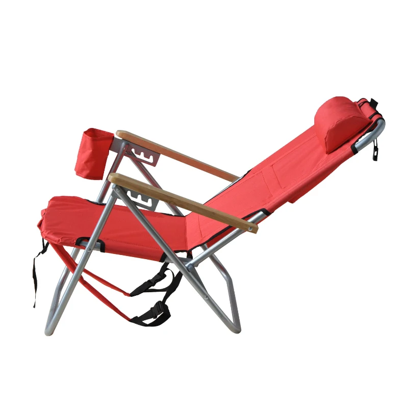 Outsunny Adjustable Backpack Beach / Camp Chair w/ Drink Holder & Storage Pockets - Red