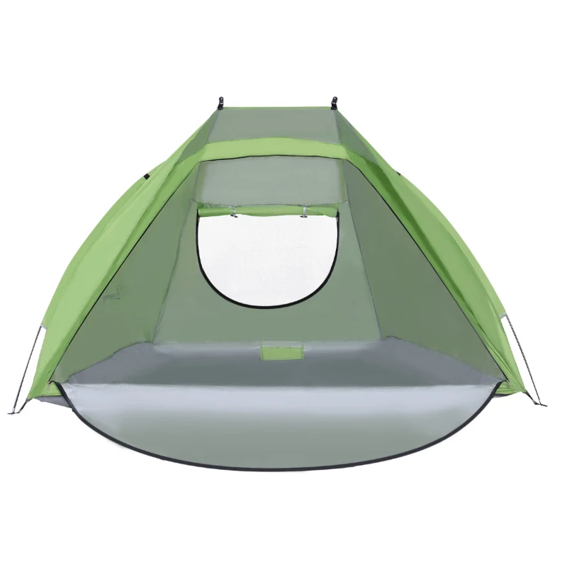 Outsunny Portable Automatic Pop Up Sun Protection Beach Tent Cabana with Door - Green