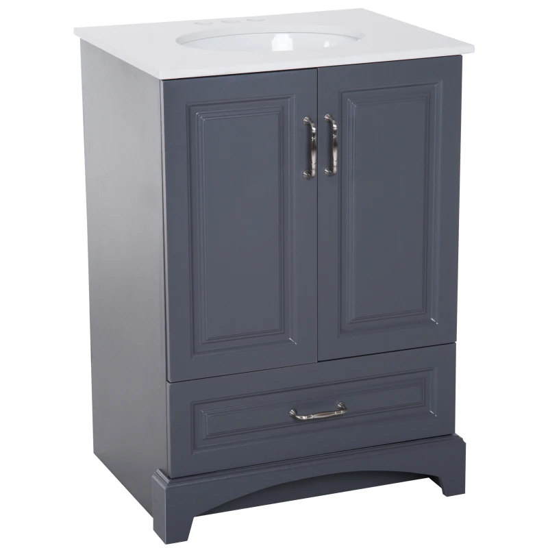 Kleankin 34” Modern Single Ceramic Sink Bathroom Vanity Set - Soft Grey